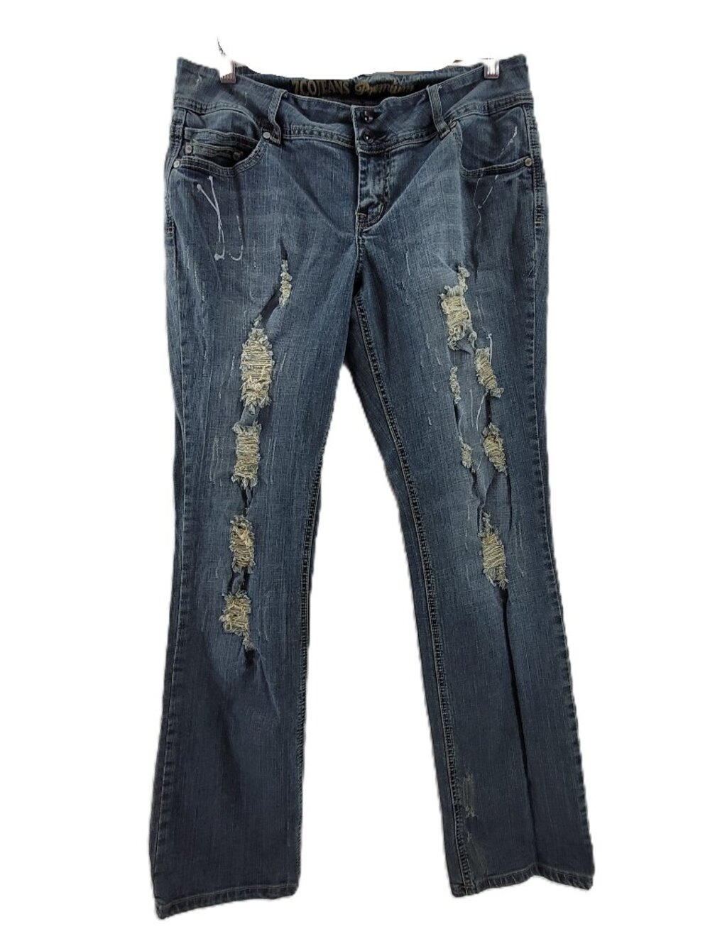 ZCO Jeans Womens 13 Blue Distressed Paint Low Rise 31x31.5 Stretch Denim Pockets
